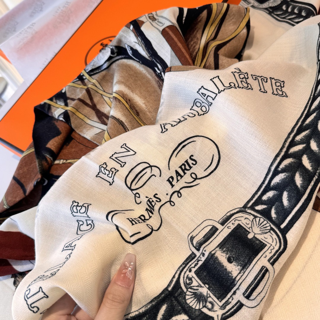 Hermes Designer Scarf Silk Wool Viscose Fiber Cotton Blend Women Fashion Silks Scarf Designers Scarves Luxury Silk Color-Blocking Fringed Edges With Box