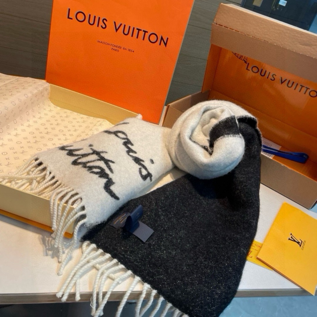 LV Designer Scarf Cashmere Scarf Women's Long Shawl Soft And Comfortable Luxury Double Sided Tassel Scarf Letter Tassel Shawl Unisex Scarf With Box