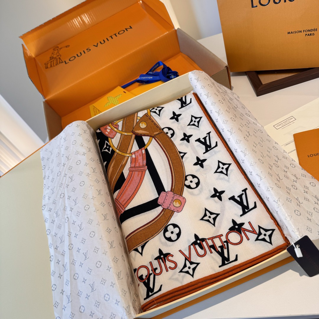 LV Designer Scarf Silk Wool Viscose Fiber Cotton Blend Women Fashion Silks Scarf Designers Scarves Luxury Silk Color-Blocking Fringed Edges With Box