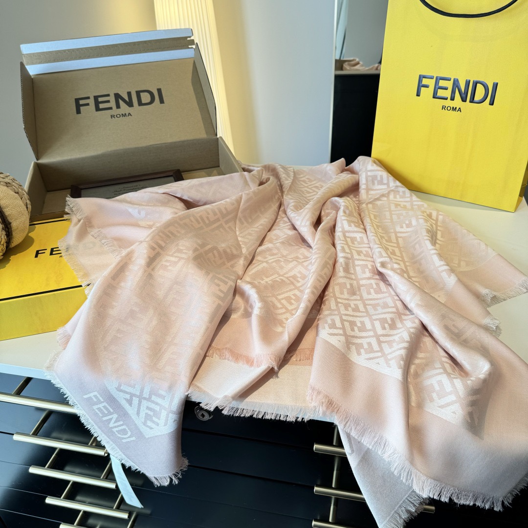 FENDI Designer Scarf Silk Wool Viscose Fiber Cotton Blend Women Fashion Silks Scarf Designers Scarves Luxury Silk Color-Blocking Fringed Edges With Box