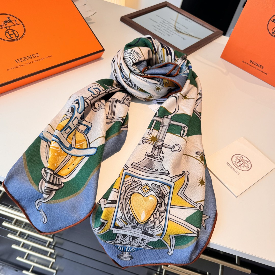 Hermes Designer Scarf Silk Wool Viscose Fiber Cotton Blend Women Fashion Silks Scarf Designers Scarves Luxury Silk Color-Blocking Fringed Edges With Box