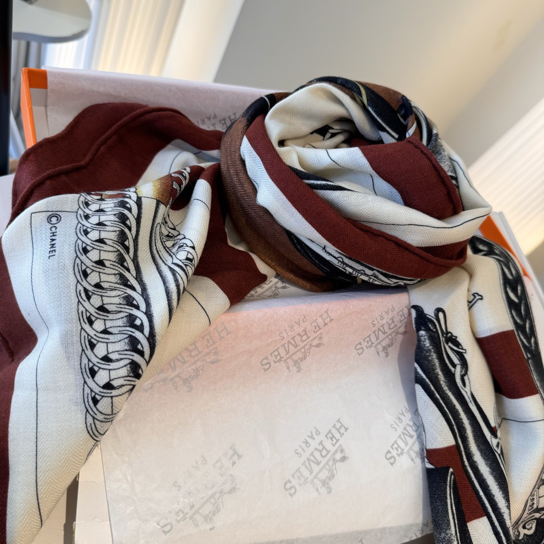 Hermes Designer Scarf Silk Wool Viscose Fiber Cotton Blend Women Fashion Silks Scarf Designers Scarves Luxury Silk Color-Blocking Fringed Edges With Box