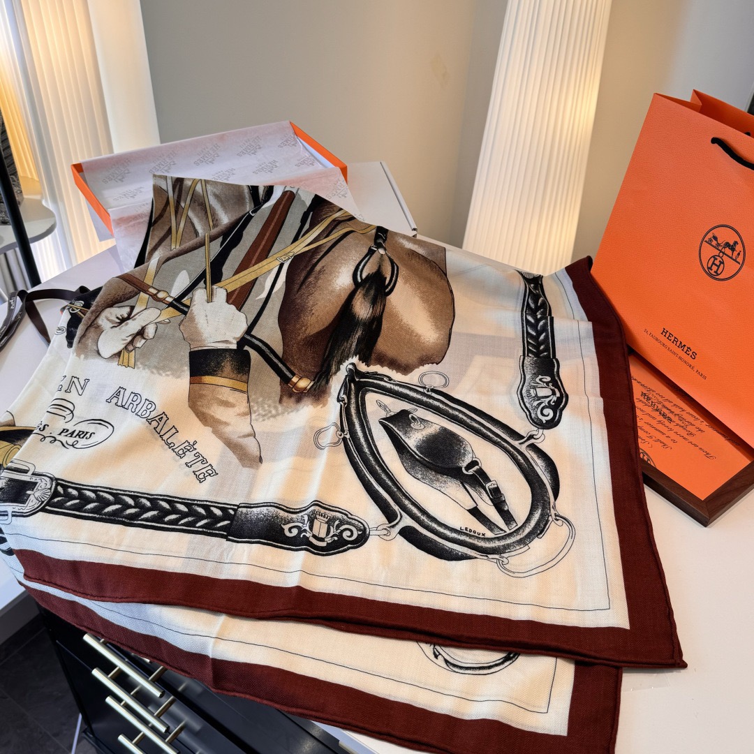Hermes Designer Scarf Silk Wool Viscose Fiber Cotton Blend Women Fashion Silks Scarf Designers Scarves Luxury Silk Color-Blocking Fringed Edges With Box