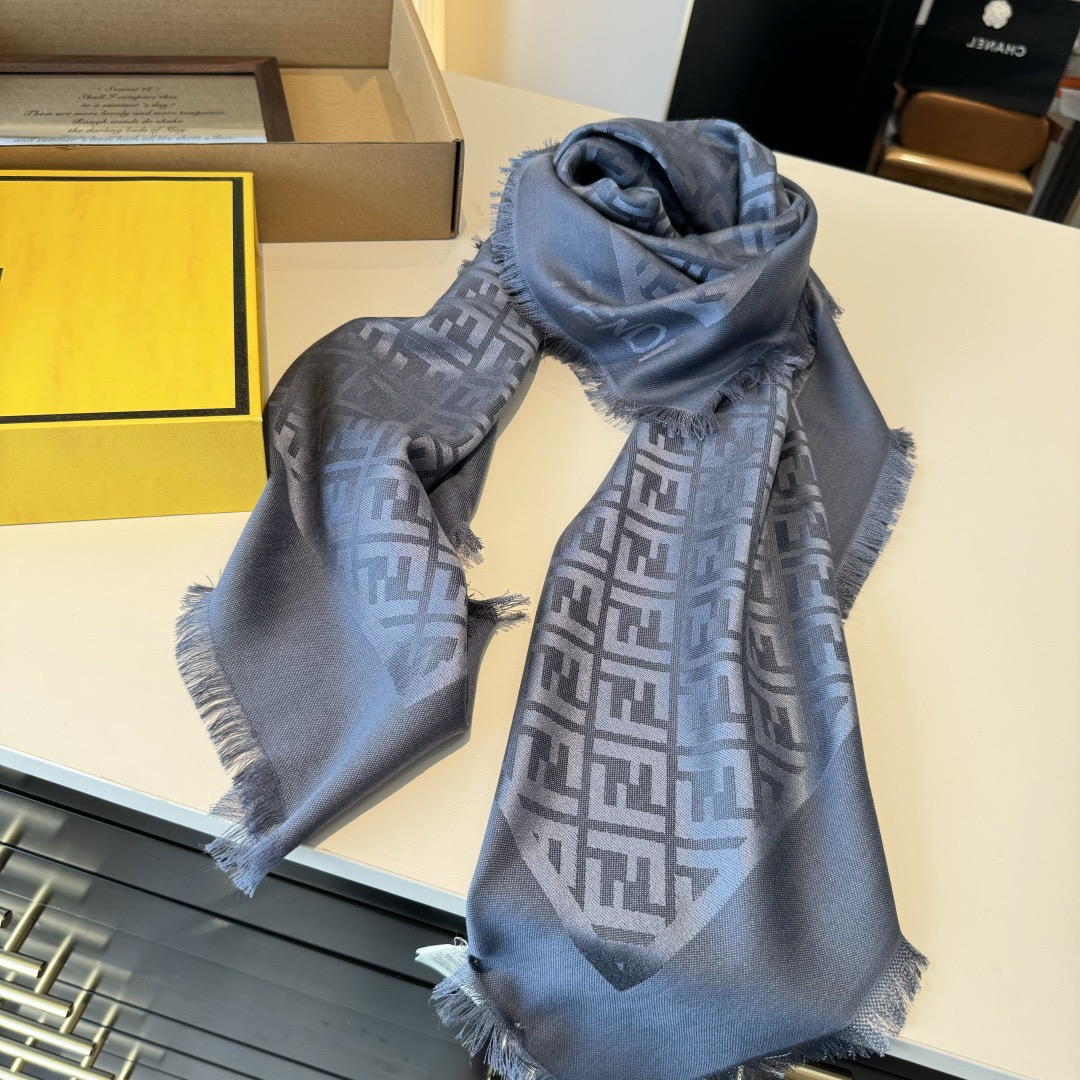 FENDI Designer Scarf Silk Wool Viscose Fiber Cotton Blend Women Fashion Silks Scarf Designers Scarves Luxury Silk Color-Blocking Fringed Edges With Box