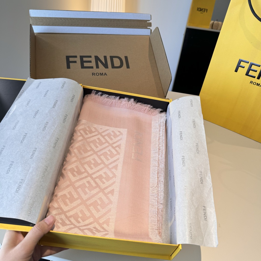FENDI Designer Scarf Silk Wool Viscose Fiber Cotton Blend Women Fashion Silks Scarf Designers Scarves Luxury Silk Color-Blocking Fringed Edges With Box