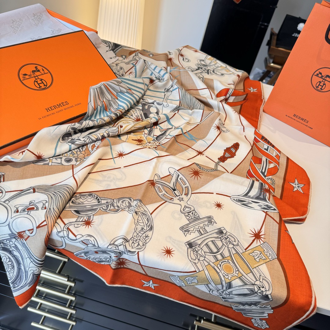 Hermes Designer Scarf Silk Wool Viscose Fiber Cotton Blend Women Fashion Silks Scarf Designers Scarves Luxury Silk Color-Blocking Fringed Edges With Box