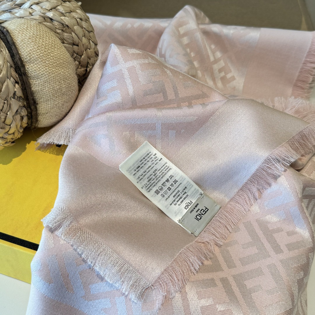 FENDI Designer Scarf Silk Wool Viscose Fiber Cotton Blend Women Fashion Silks Scarf Designers Scarves Luxury Silk Color-Blocking Fringed Edges With Box