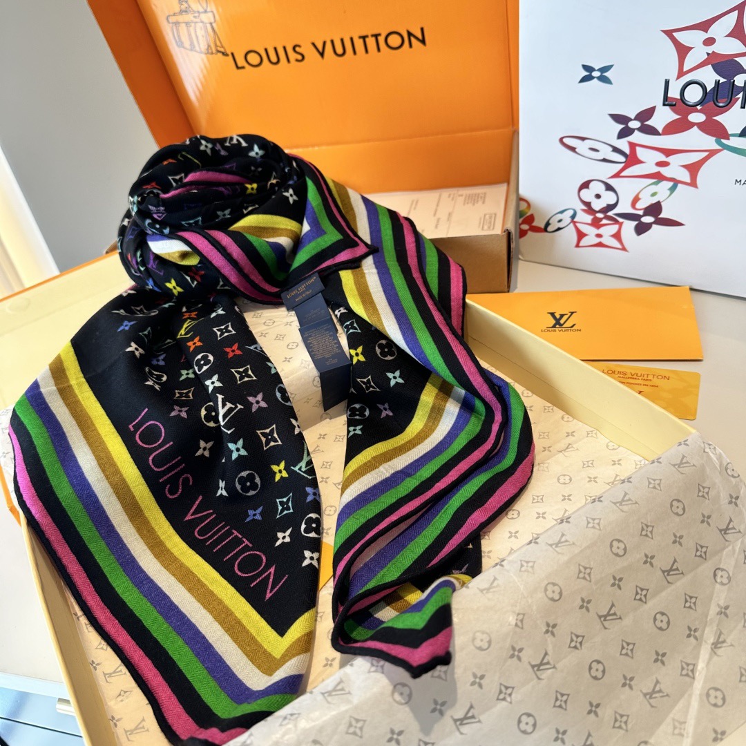 LV Designer Scarf Silk Wool Viscose Fiber Cotton Blend Women Fashion Silks Scarf Designers Scarves Luxury Silk Color-Blocking Fringed Edges With Box