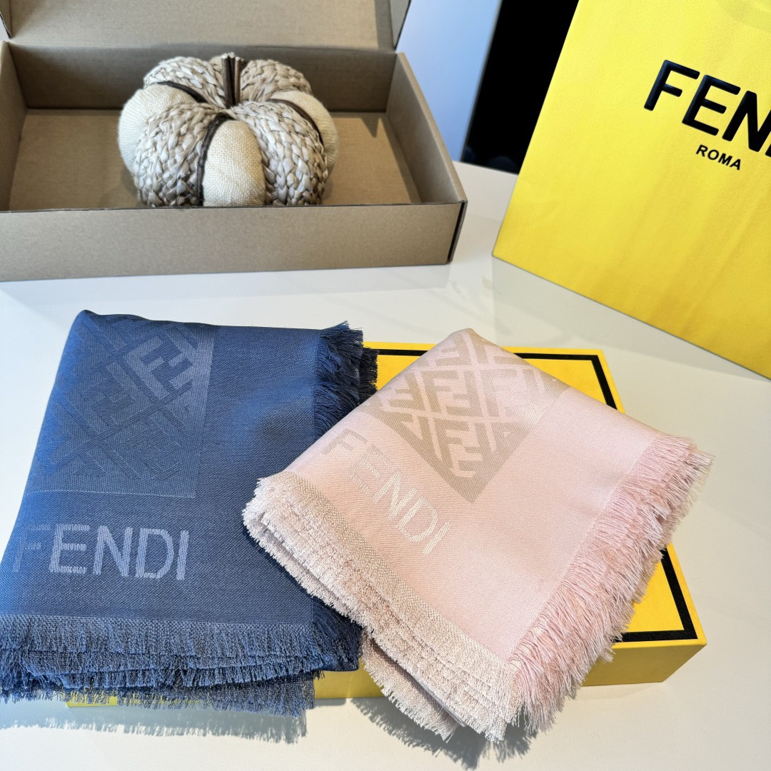 FENDI Designer Scarf Silk Wool Viscose Fiber Cotton Blend Women Fashion Silks Scarf Designers Scarves Luxury Silk Color-Blocking Fringed Edges With Box