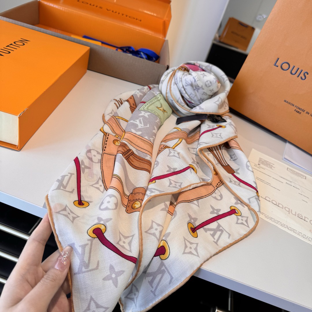 LV Designer Scarf Silk Wool Viscose Fiber Cotton Blend Women Fashion Silks Scarf Designers Scarves Luxury Silk Color-Blocking Fringed Edges With Box