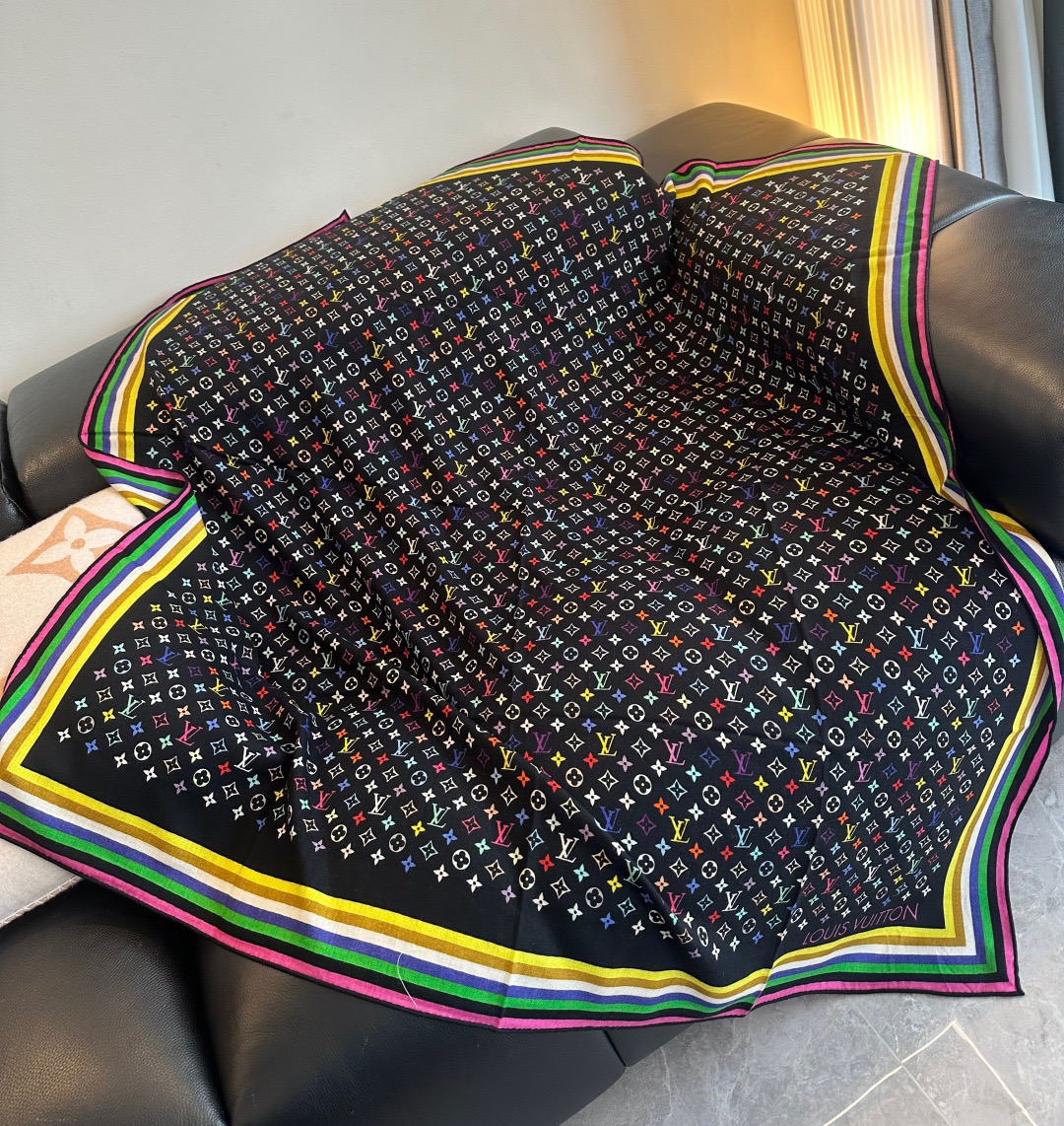 LV Designer Scarf Silk Wool Viscose Fiber Cotton Blend Women Fashion Silks Scarf Designers Scarves Luxury Silk Color-Blocking Fringed Edges With Box