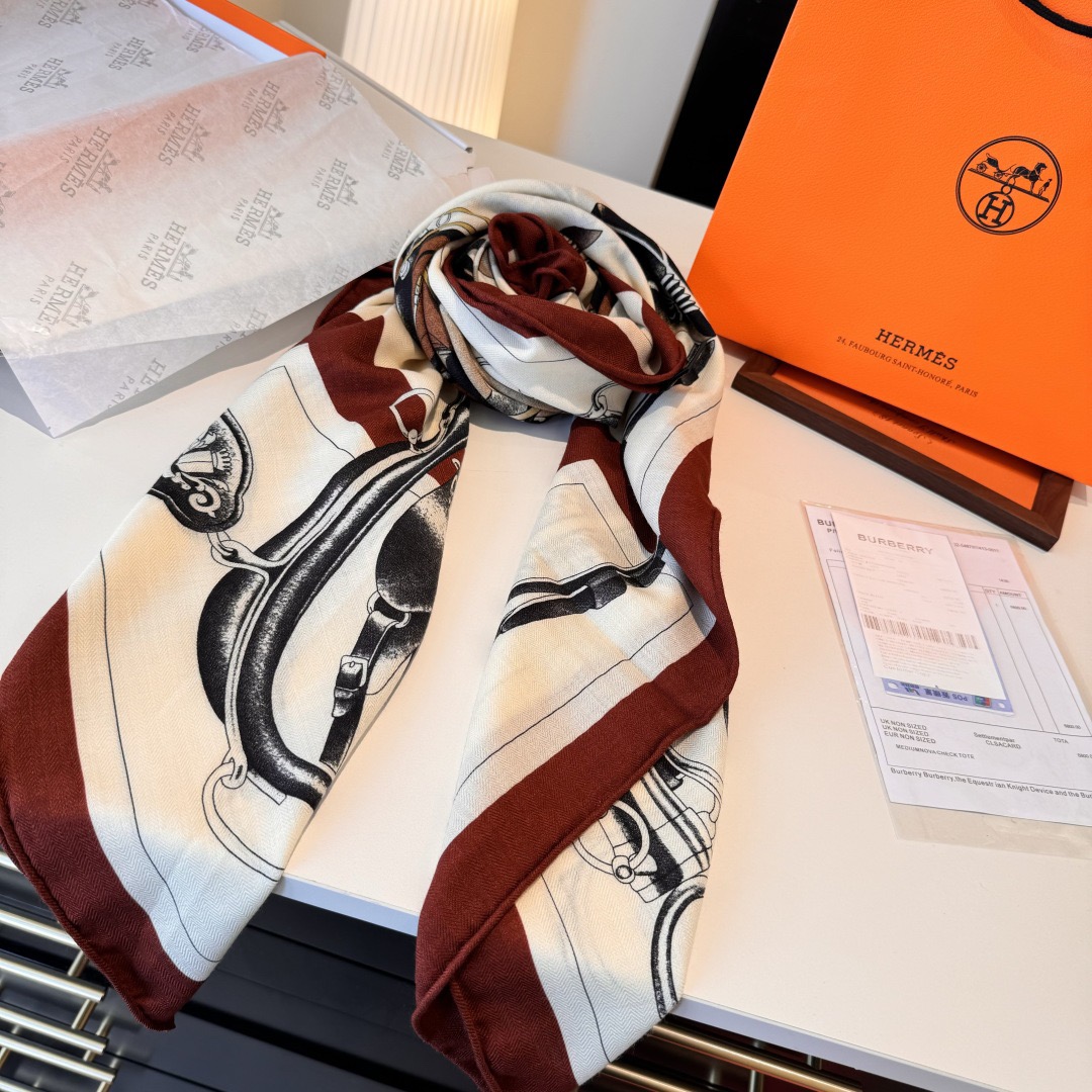 Hermes Designer Scarf Silk Wool Viscose Fiber Cotton Blend Women Fashion Silks Scarf Designers Scarves Luxury Silk Color-Blocking Fringed Edges With Box