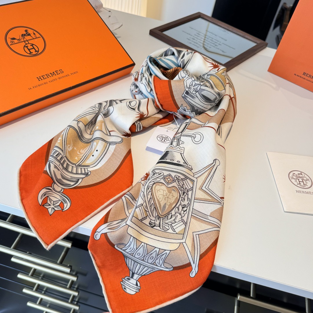 Hermes Designer Scarf Silk Wool Viscose Fiber Cotton Blend Women Fashion Silks Scarf Designers Scarves Luxury Silk Color-Blocking Fringed Edges With Box