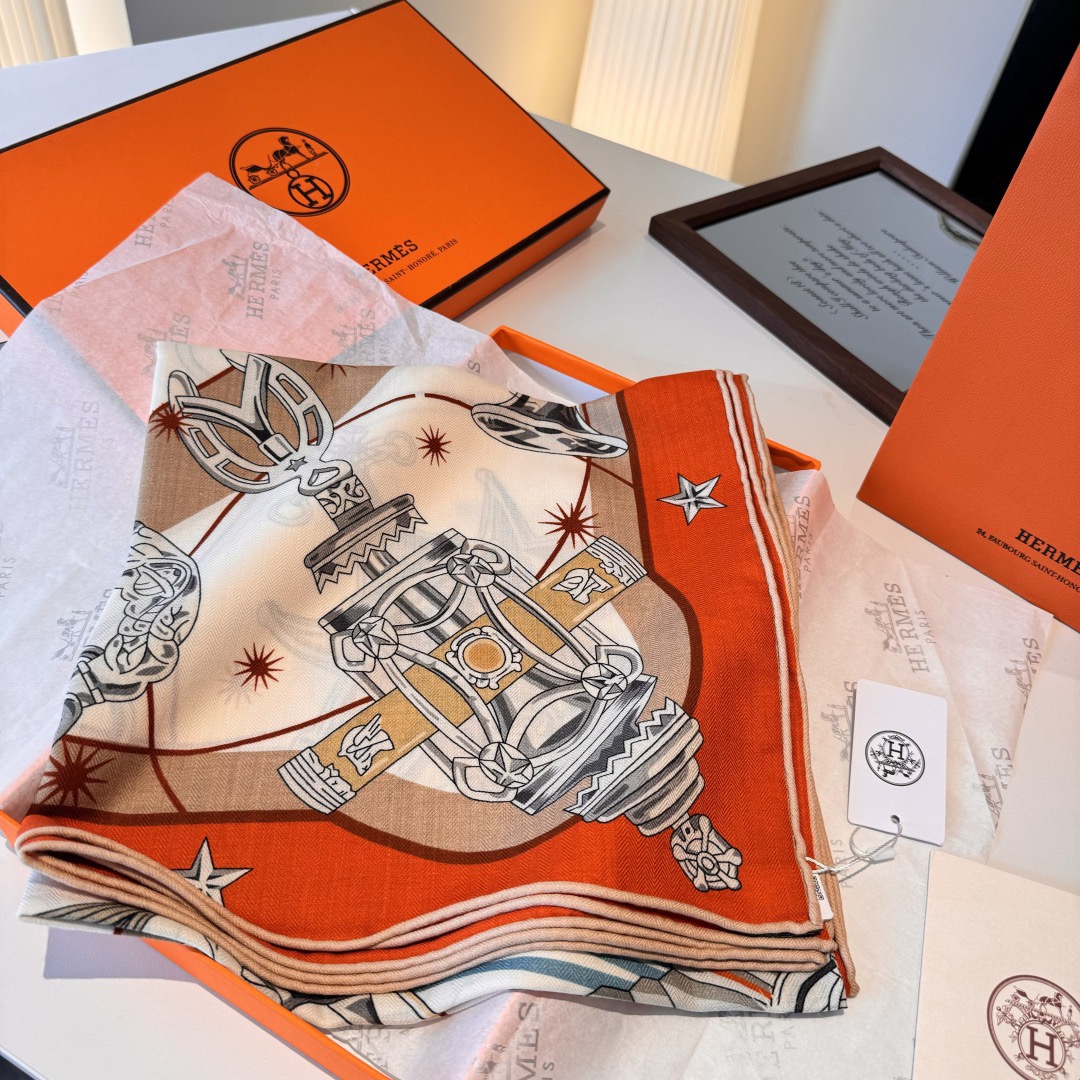 Hermes Designer Scarf Silk Wool Viscose Fiber Cotton Blend Women Fashion Silks Scarf Designers Scarves Luxury Silk Color-Blocking Fringed Edges With Box