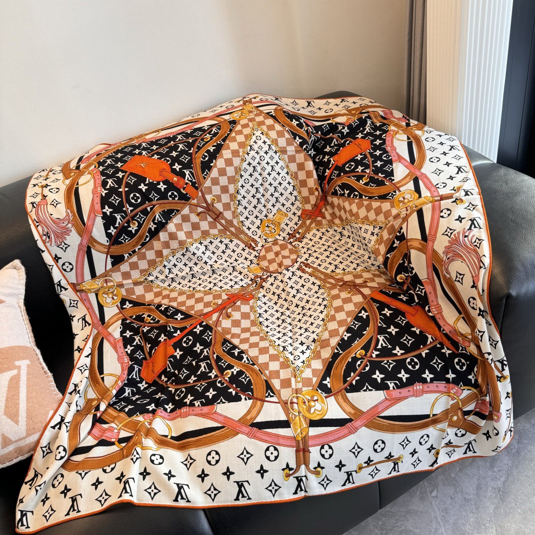 LV Designer Scarf Silk Wool Viscose Fiber Cotton Blend Women Fashion Silks Scarf Designers Scarves Luxury Silk Color-Blocking Fringed Edges With Box