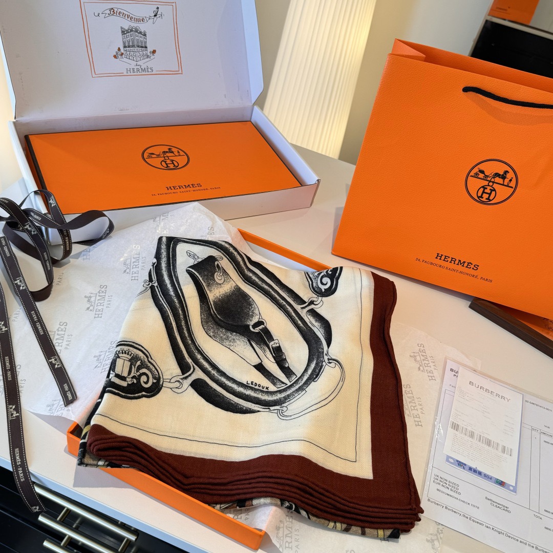 Hermes Designer Scarf Silk Wool Viscose Fiber Cotton Blend Women Fashion Silks Scarf Designers Scarves Luxury Silk Color-Blocking Fringed Edges With Box