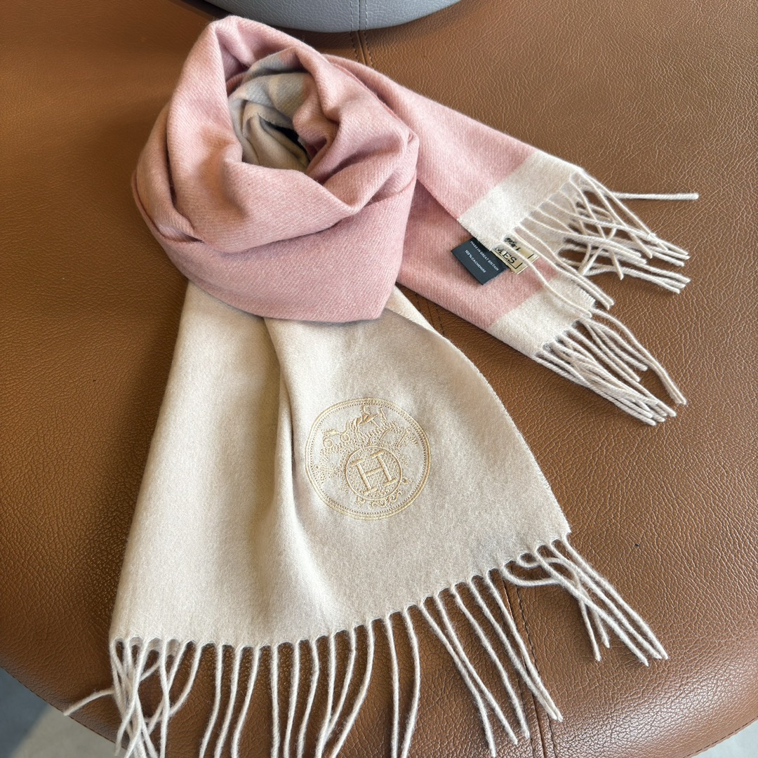 Hermes Designer Silk Scarf For Women Luxurious Scarf High End Classic Solid Pattern Designer Shawl Scarves New Gift Easy To Match Soft Touch Color-Blocking Fringed Edges With Box