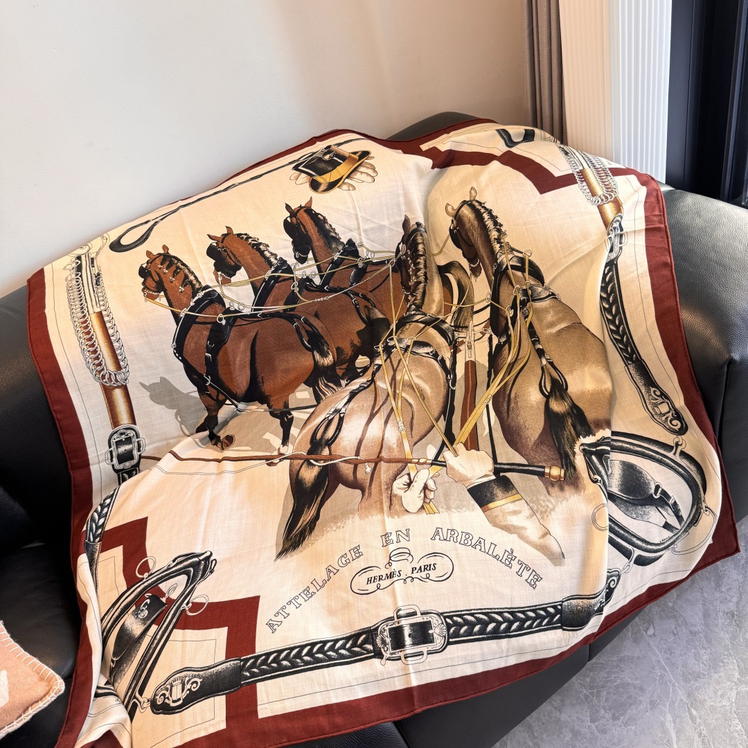 Hermes Designer Scarf Silk Wool Viscose Fiber Cotton Blend Women Fashion Silks Scarf Designers Scarves Luxury Silk Color-Blocking Fringed Edges With Box