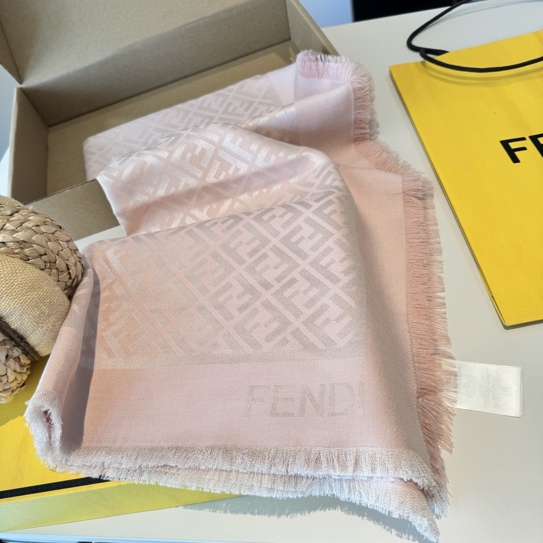 FENDI Designer Scarf Silk Wool Viscose Fiber Cotton Blend Women Fashion Silks Scarf Designers Scarves Luxury Silk Color-Blocking Fringed Edges With Box