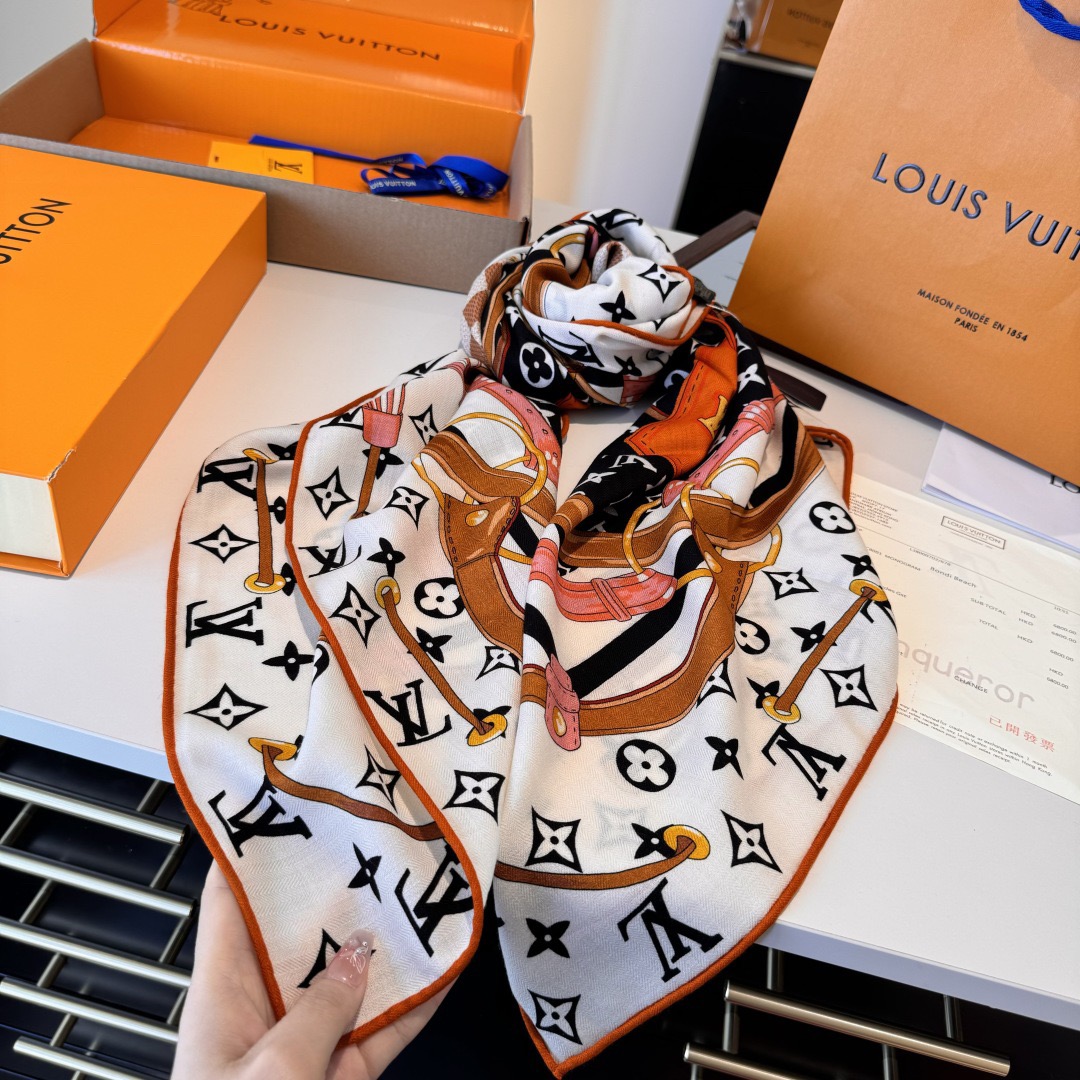LV Designer Scarf Silk Wool Viscose Fiber Cotton Blend Women Fashion Silks Scarf Designers Scarves Luxury Silk Color-Blocking Fringed Edges With Box