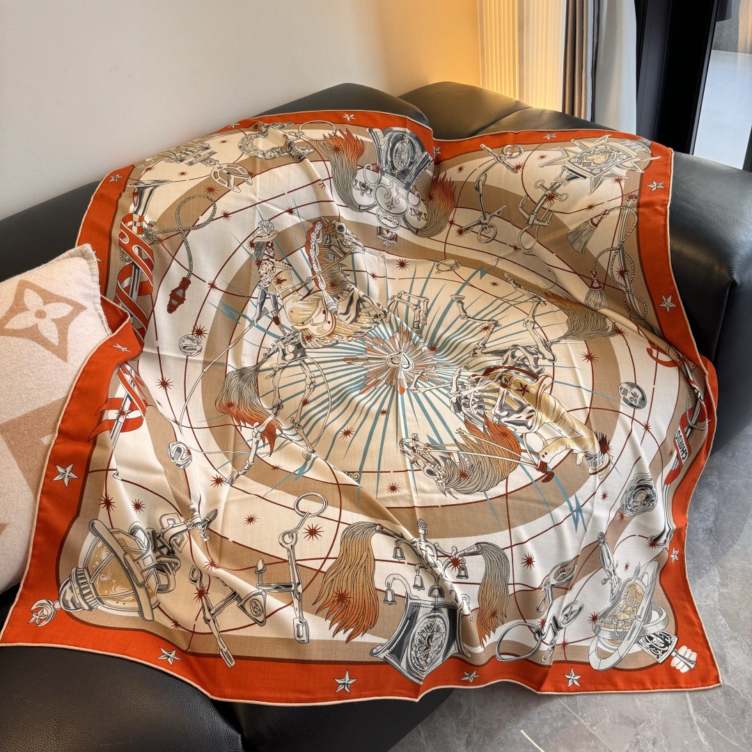 Hermes Designer Scarf Silk Wool Viscose Fiber Cotton Blend Women Fashion Silks Scarf Designers Scarves Luxury Silk Color-Blocking Fringed Edges With Box