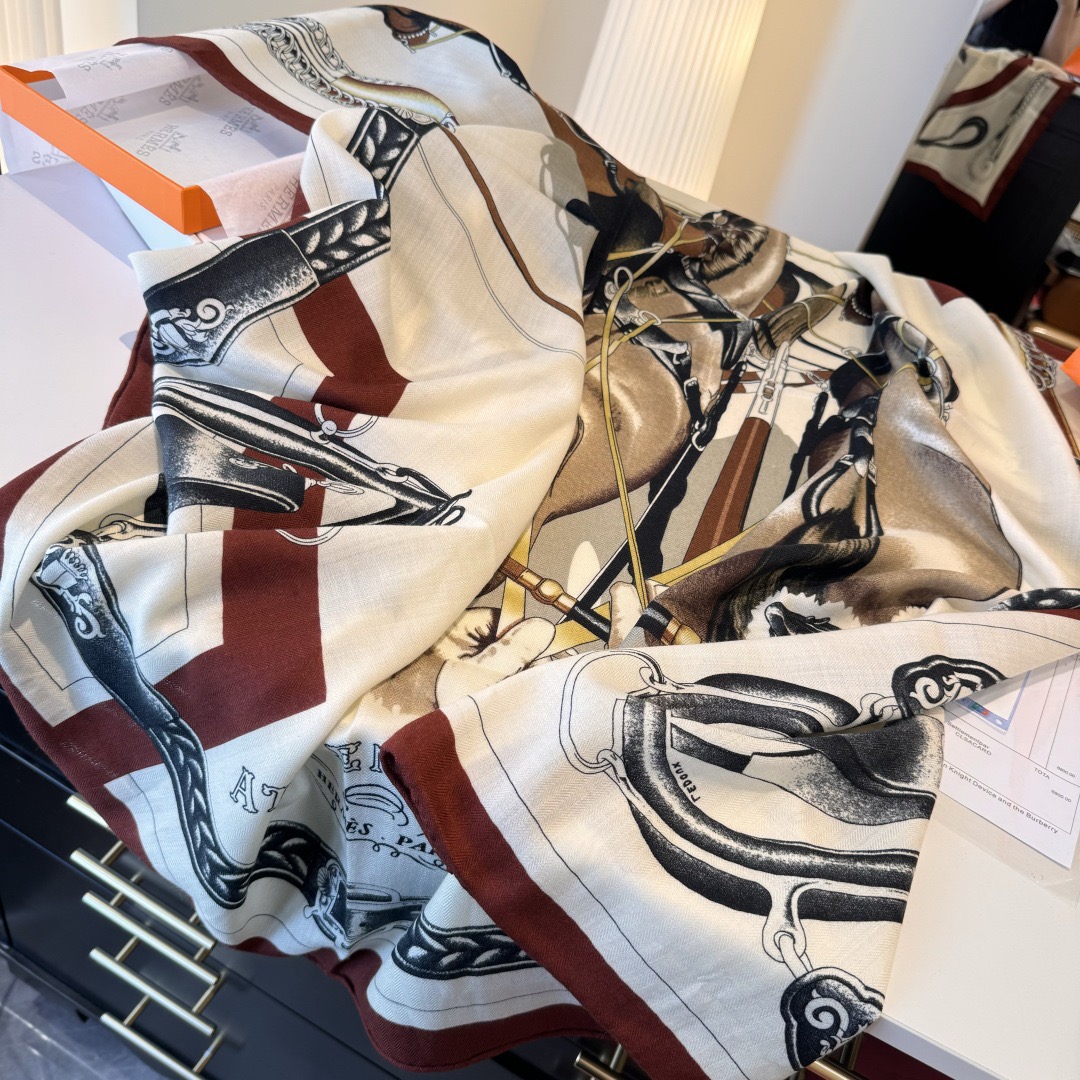 Hermes Designer Scarf Silk Wool Viscose Fiber Cotton Blend Women Fashion Silks Scarf Designers Scarves Luxury Silk Color-Blocking Fringed Edges With Box