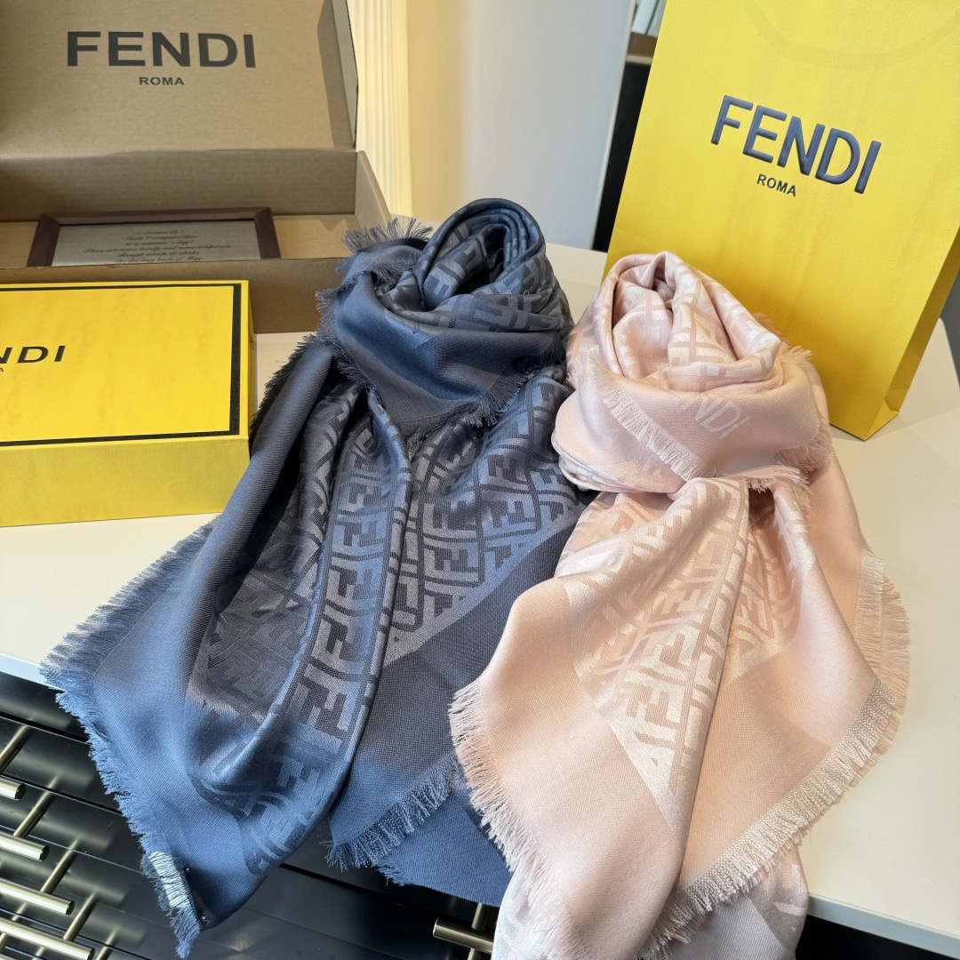 FENDI Designer Scarf Silk Wool Viscose Fiber Cotton Blend Women Fashion Silks Scarf Designers Scarves Luxury Silk Color-Blocking Fringed Edges With Box