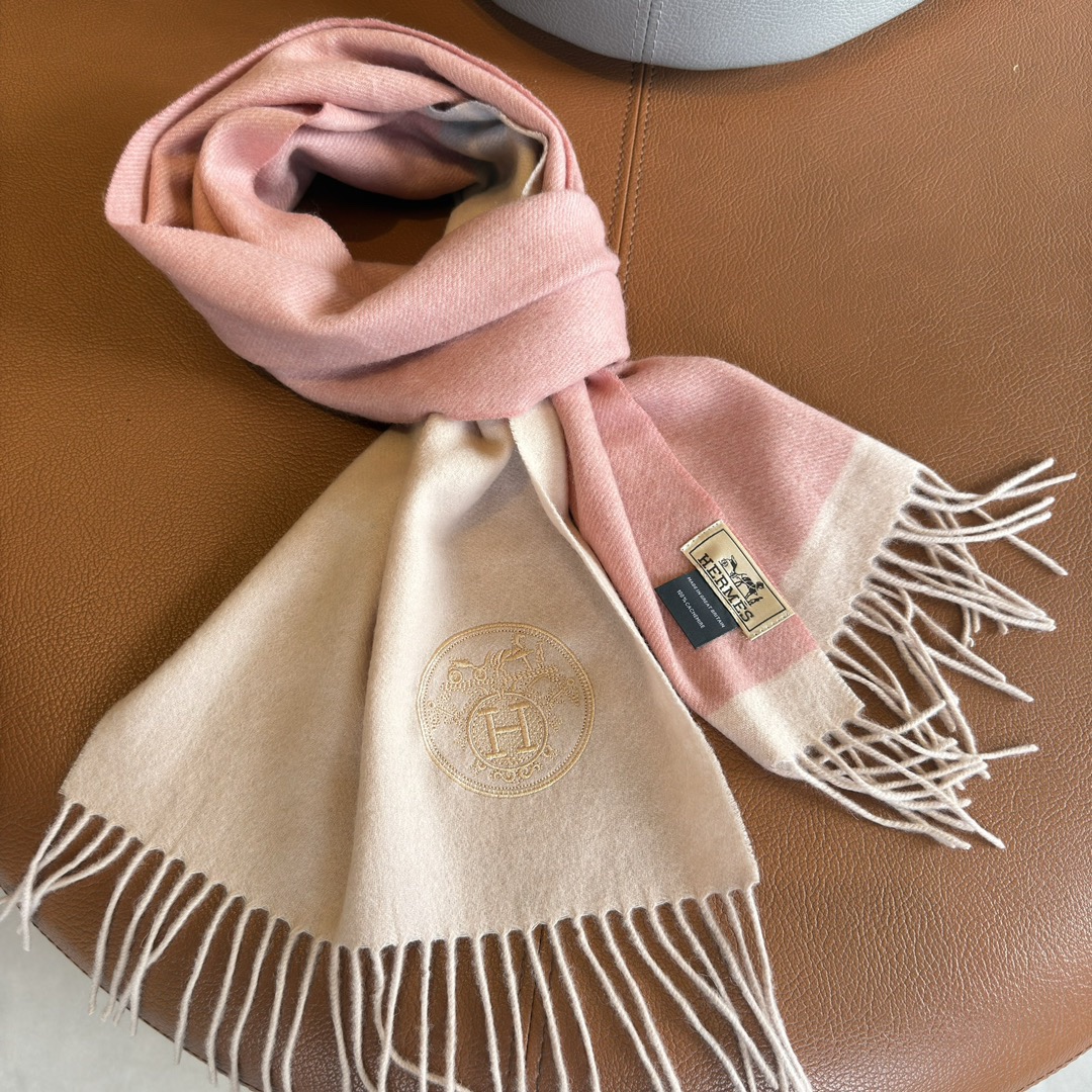 Hermes Designer Silk Scarf For Women Luxurious Scarf High End Classic Solid Pattern Designer Shawl Scarves New Gift Easy To Match Soft Touch Color-Blocking Fringed Edges With Box