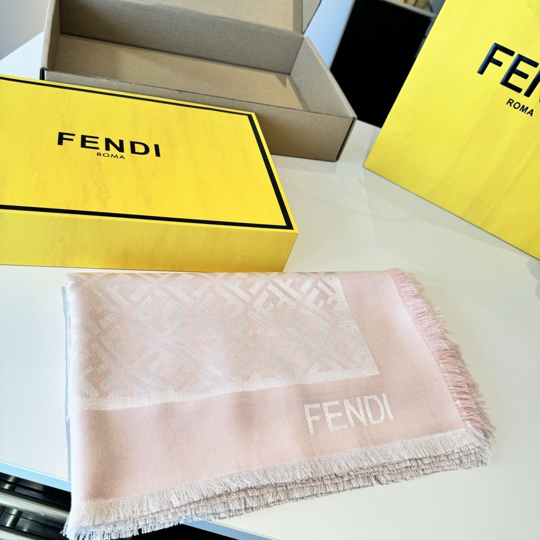 FENDI Designer Scarf Silk Wool Viscose Fiber Cotton Blend Women Fashion Silks Scarf Designers Scarves Luxury Silk Color-Blocking Fringed Edges With Box