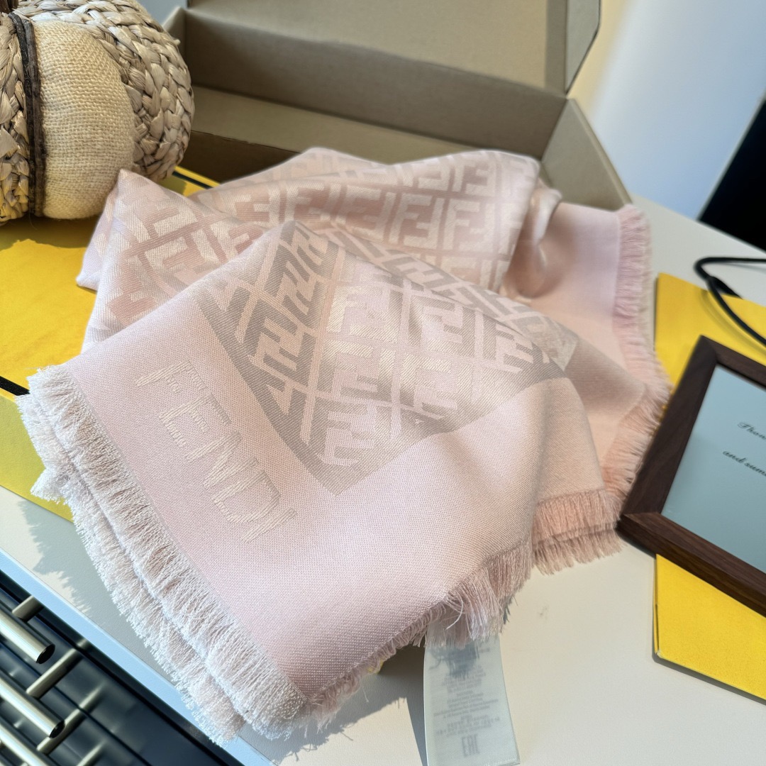 FENDI Designer Scarf Silk Wool Viscose Fiber Cotton Blend Women Fashion Silks Scarf Designers Scarves Luxury Silk Color-Blocking Fringed Edges With Box