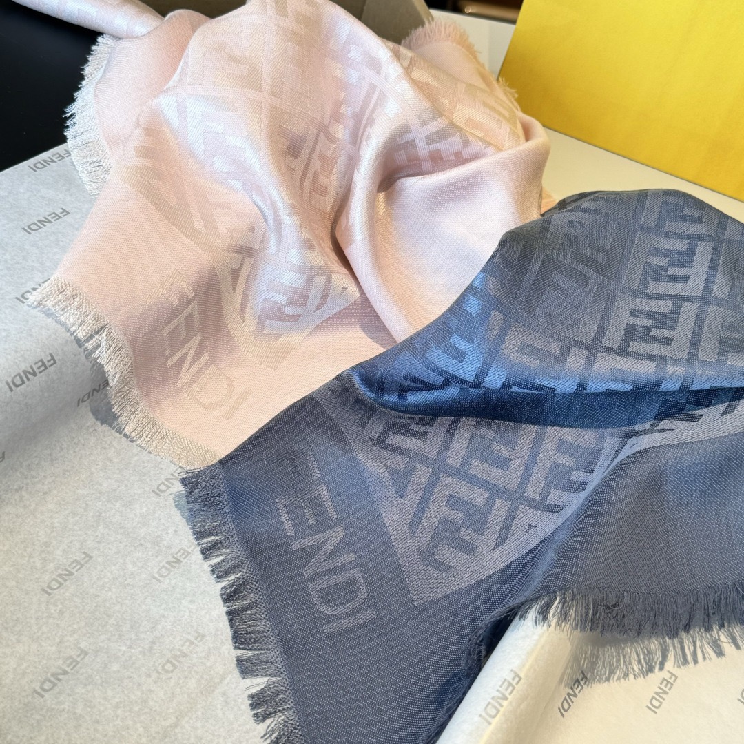 FENDI Designer Scarf Silk Wool Viscose Fiber Cotton Blend Women Fashion Silks Scarf Designers Scarves Luxury Silk Color-Blocking Fringed Edges With Box