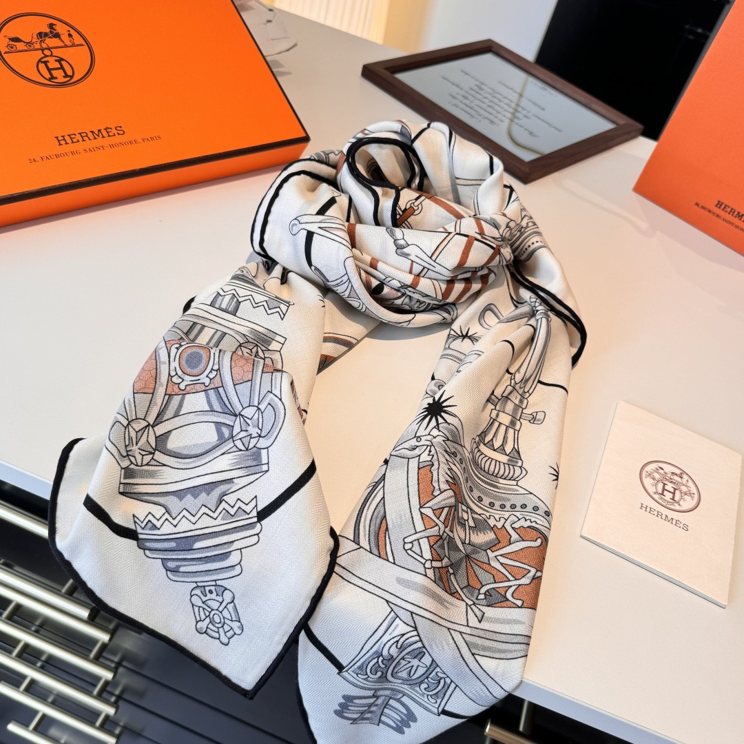 Hermes Designer Scarf Silk Wool Viscose Fiber Cotton Blend Women Fashion Silks Scarf Designers Scarves Luxury Silk Color-Blocking Fringed Edges With Box