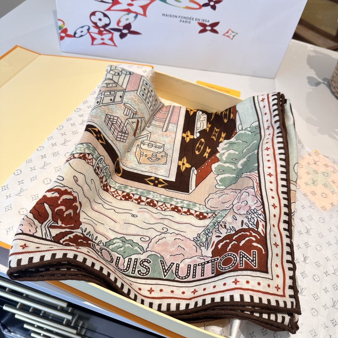LV Designer Scarf Silk Wool Viscose Fiber Cotton Blend Women Fashion Silks Scarf Designers Scarves Luxury Silk Color-Blocking Fringed Edges With Box