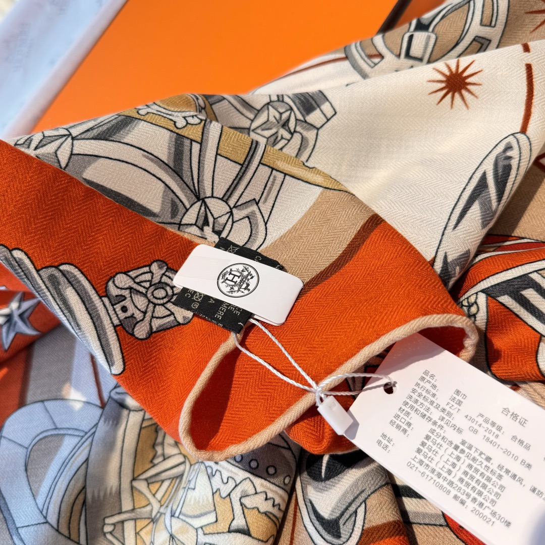 Hermes Designer Scarf Silk Wool Viscose Fiber Cotton Blend Women Fashion Silks Scarf Designers Scarves Luxury Silk Color-Blocking Fringed Edges With Box