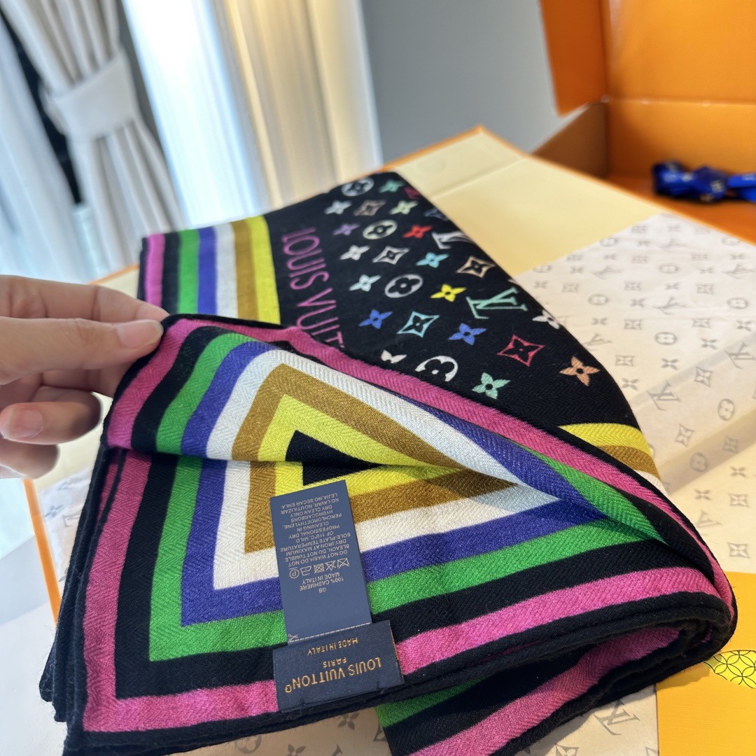 LV Designer Scarf Silk Wool Viscose Fiber Cotton Blend Women Fashion Silks Scarf Designers Scarves Luxury Silk Color-Blocking Fringed Edges With Box