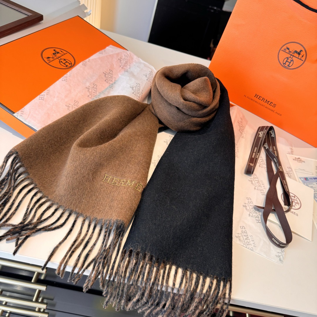 Hermes Designer Scarf Cashmere Scarf Women's Long Shawl Soft And Comfortable Luxury Double Sided Tassel Scarf Letter Tassel Shawl Unisex Scarf With Box