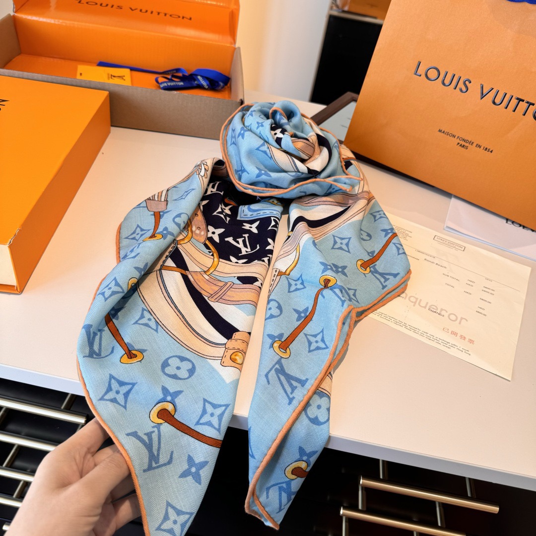 LV Designer Scarf Silk Wool Viscose Fiber Cotton Blend Women Fashion Silks Scarf Designers Scarves Luxury Silk Color-Blocking Fringed Edges With Box