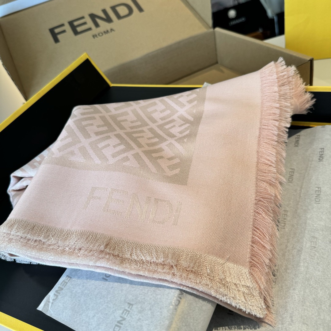 FENDI Designer Scarf Silk Wool Viscose Fiber Cotton Blend Women Fashion Silks Scarf Designers Scarves Luxury Silk Color-Blocking Fringed Edges With Box
