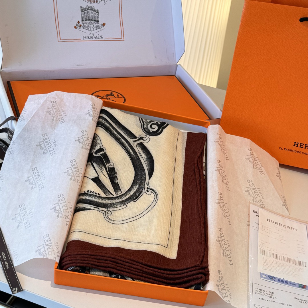 Hermes Designer Scarf Silk Wool Viscose Fiber Cotton Blend Women Fashion Silks Scarf Designers Scarves Luxury Silk Color-Blocking Fringed Edges With Box