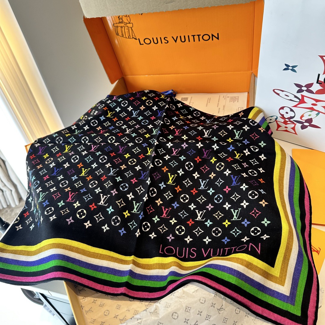 LV Designer Scarf Silk Wool Viscose Fiber Cotton Blend Women Fashion Silks Scarf Designers Scarves Luxury Silk Color-Blocking Fringed Edges With Box