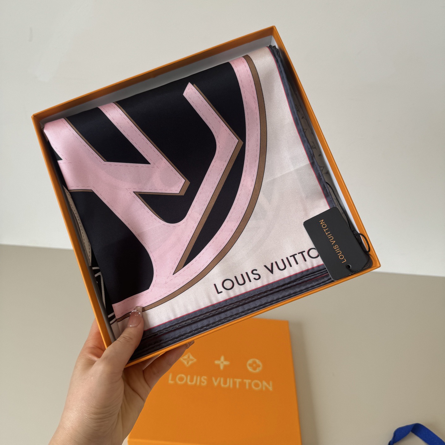 LV Designers Women Silk Fashion Square Scarves Miniature Monogram Pattern Background With Monogram Flowers And LV Circle Logo Interwoven Overlapping Luxe Shawl Silk Unisex Scarf With Box