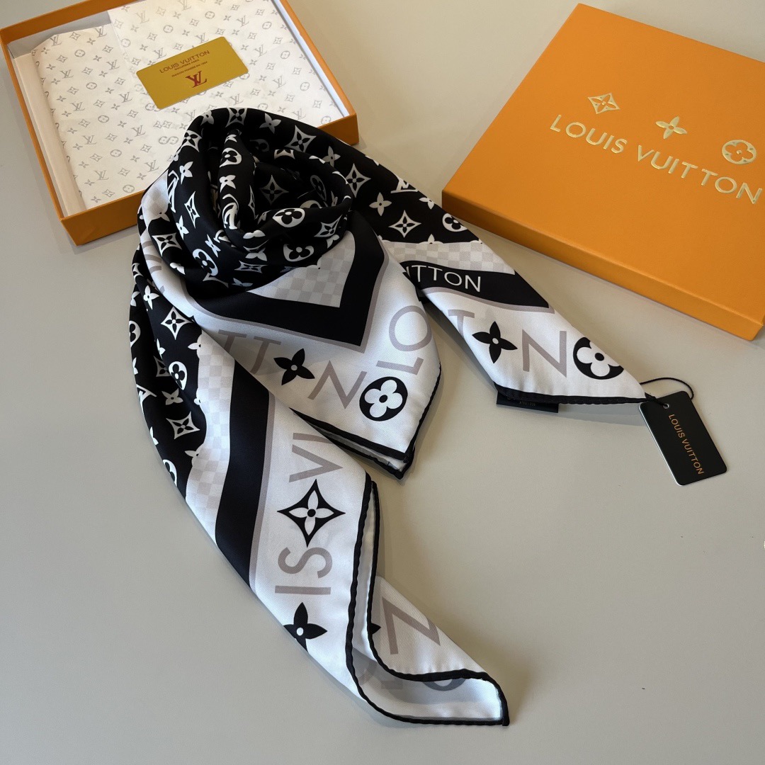 LV Designers Women Silk Fashion Square Scarves Miniature Monogram Pattern Background Luxe Shawl Silk Unisex Scarf With Box