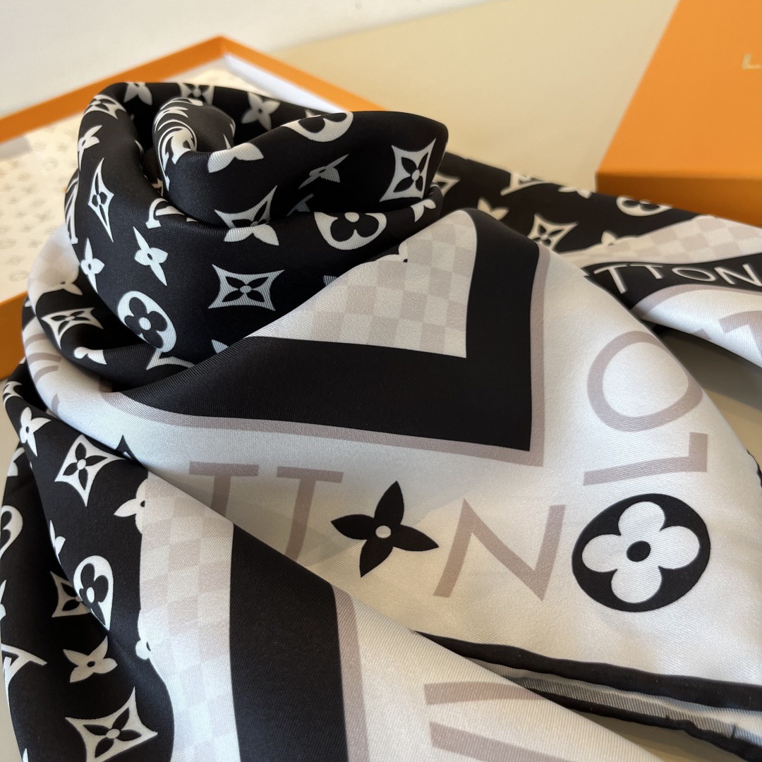 LV Designers Women Silk Fashion Square Scarves Miniature Monogram Pattern Background Luxe Shawl Silk Unisex Scarf With Box