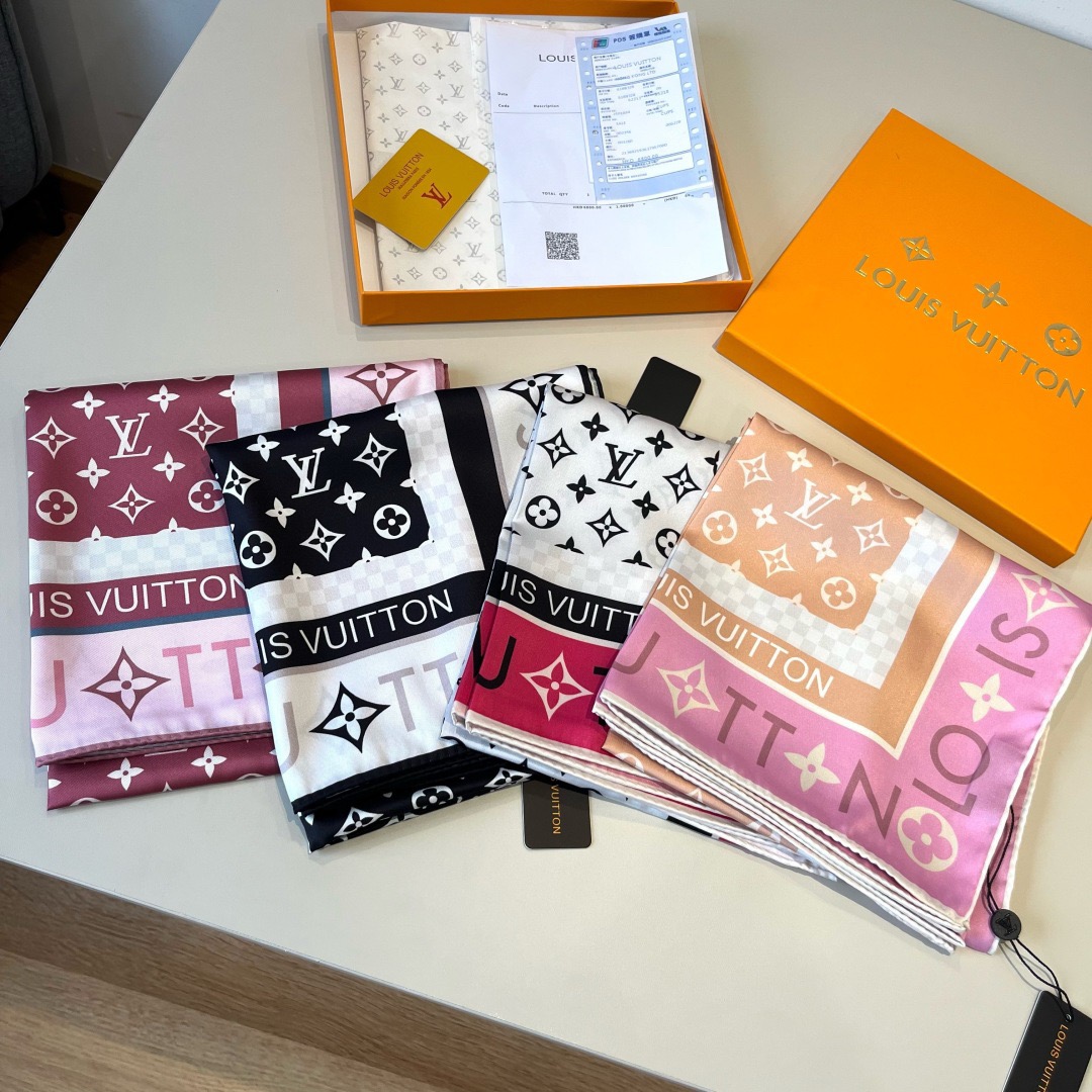LV Designers Women Silk Fashion Square Scarves Miniature Monogram Pattern Background Luxe Shawl Silk Unisex Scarf With Box