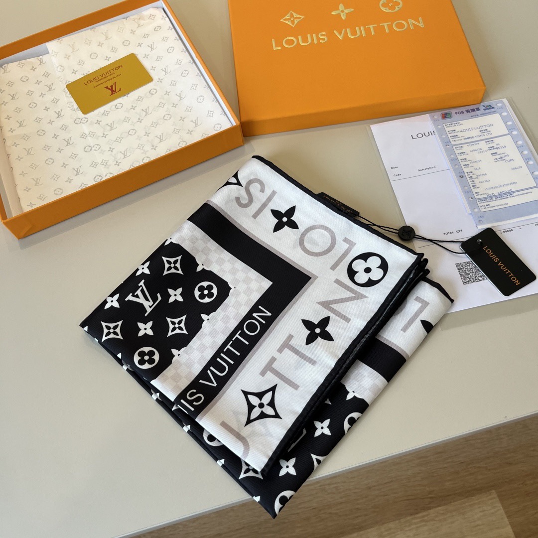 LV Designers Women Silk Fashion Square Scarves Miniature Monogram Pattern Background Luxe Shawl Silk Unisex Scarf With Box