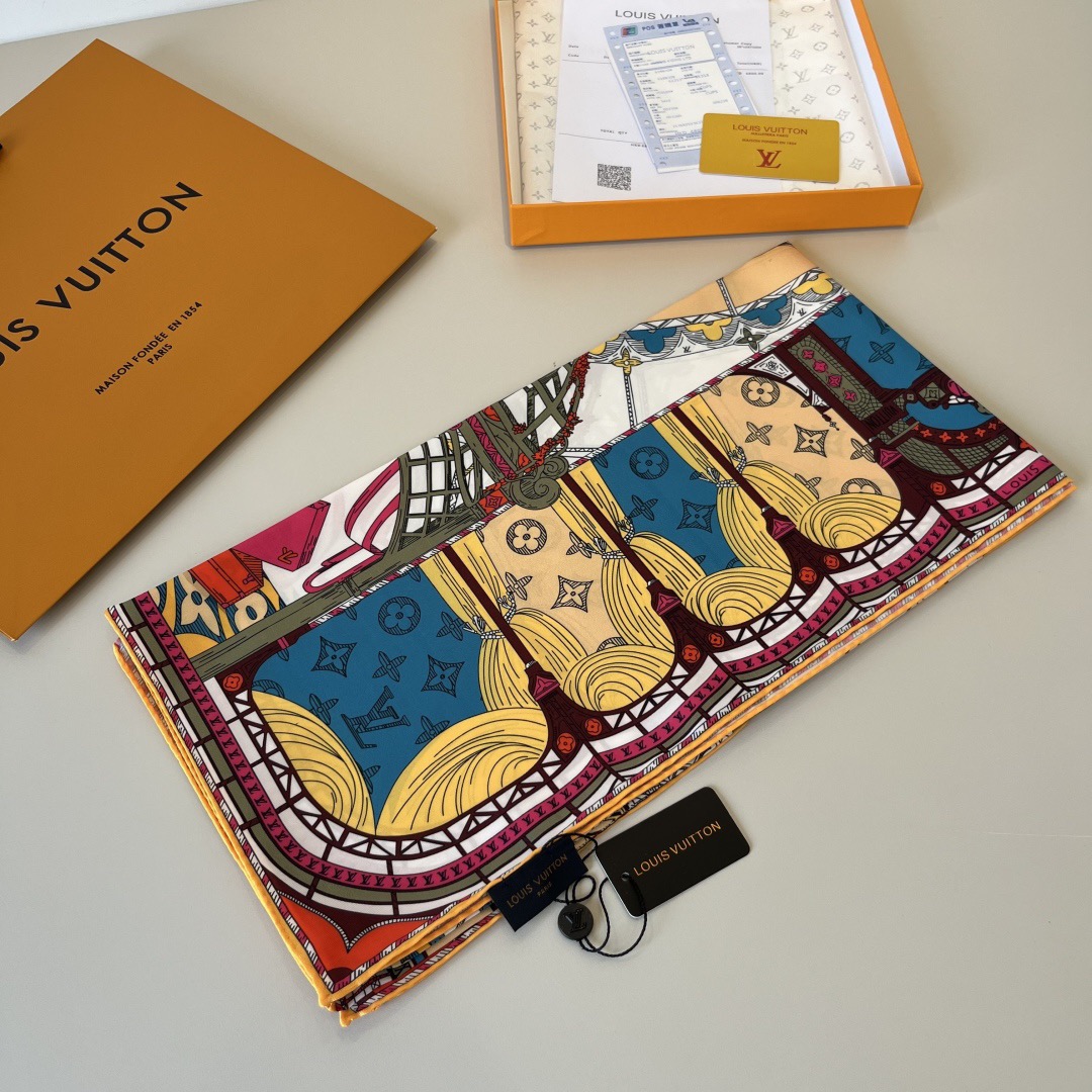 LV Designer Silk Scarf For Women Luxurious Scarf High End Classic Print Pattern Designer Shawl Scarves New Gift Easy To Match Soft Touch Fringed Edges With Box