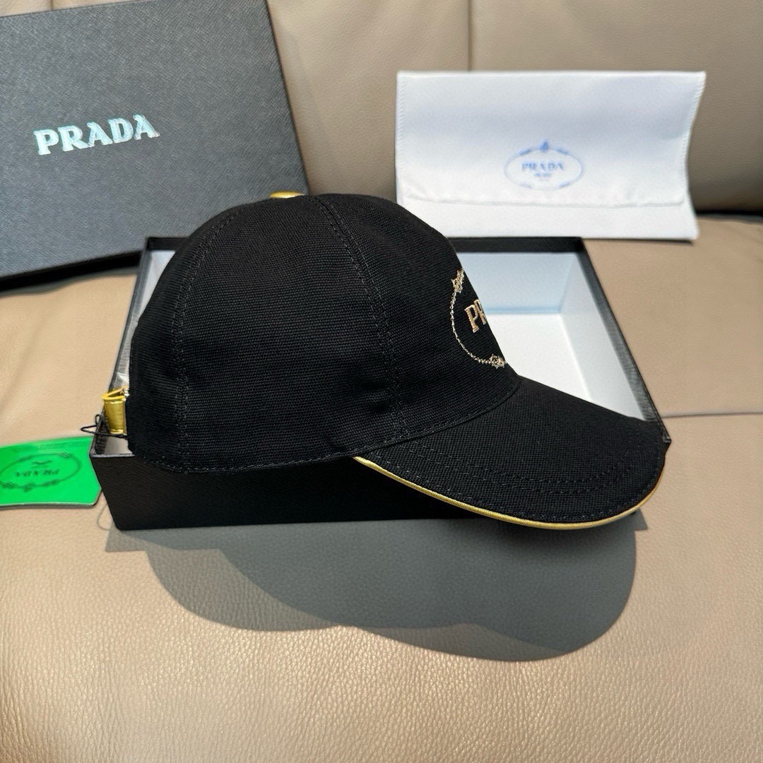 Prada Luxury Designer Fashion Golden Thread Embroidery Baseball Cap Men And Women Sports Street Caps Forward Caps Sun Prevent Baseball Cap Outdoor Hat For Men Casquette Adjustable To Fit Hats With Box