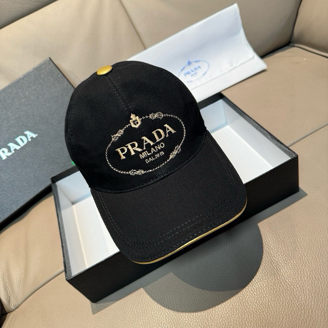 Prada Luxury Designer Fashion Golden Thread Embroidery Baseball Cap Men And Women Sports Street Caps Forward Caps Sun Prevent Baseball Cap Outdoor Hat For Men Casquette Adjustable To Fit Hats With Box