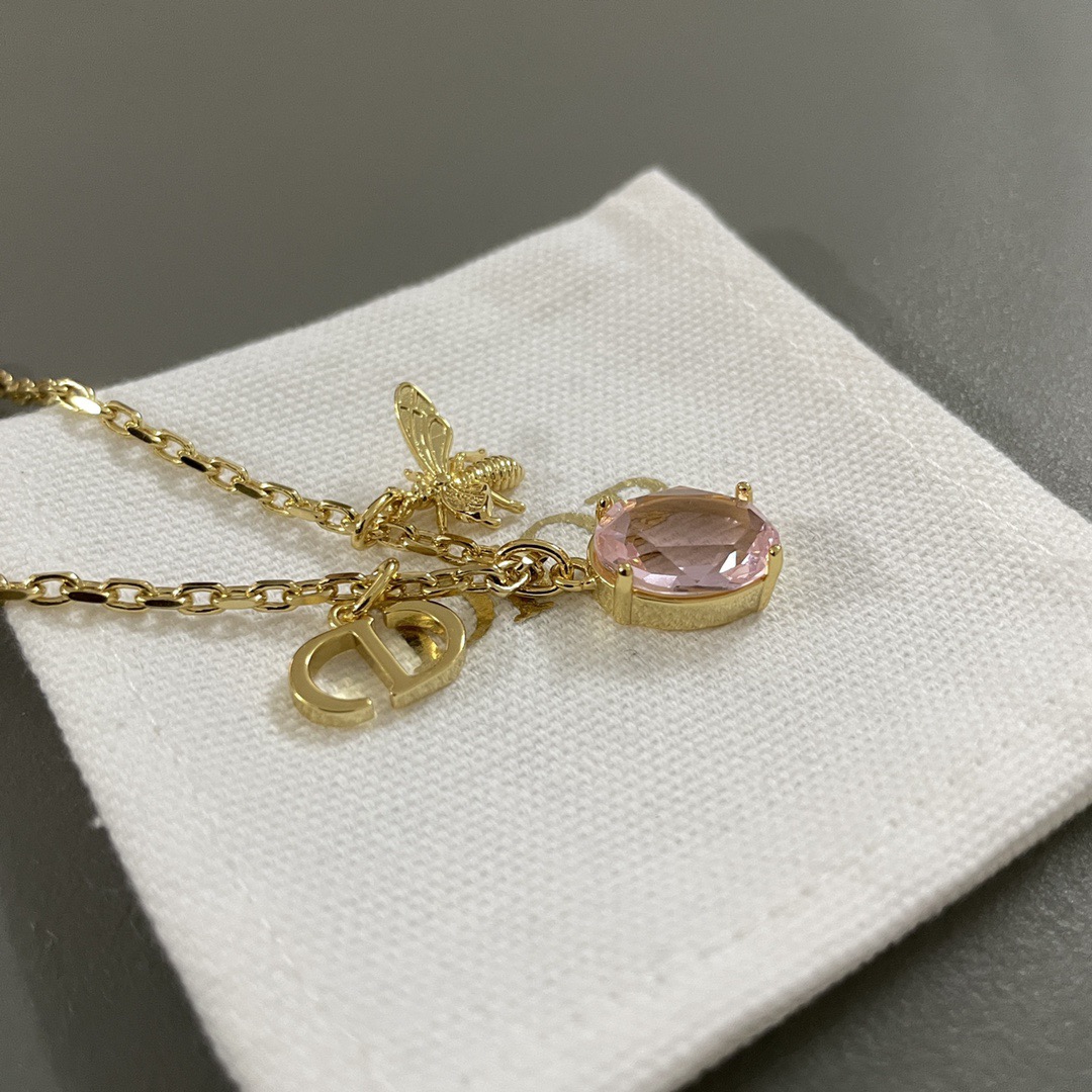 Dior Luxury Necklace Elegant Necklaces Designer Bee Pink Diamond CD Necklace Women Top Quality Pendant Fashion Jewellery Designer For Women Gifts For Her Valentines Day Christmas Birthday Gift