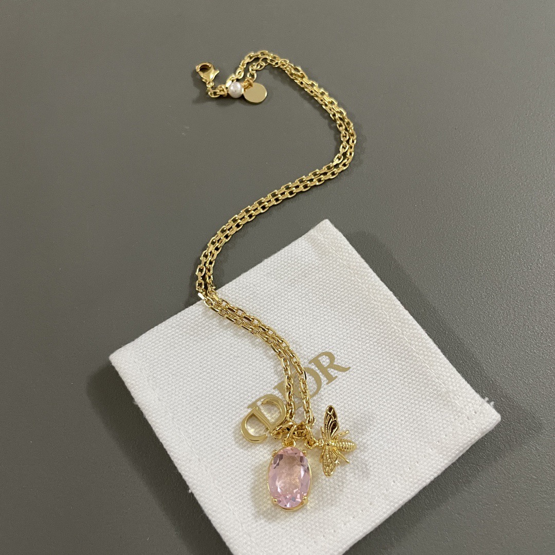 Dior Luxury Necklace Elegant Necklaces Designer Bee Pink Diamond CD Necklace Women Top Quality Pendant Fashion Jewellery Designer For Women Gifts For Her Valentines Day Christmas Birthday Gift
